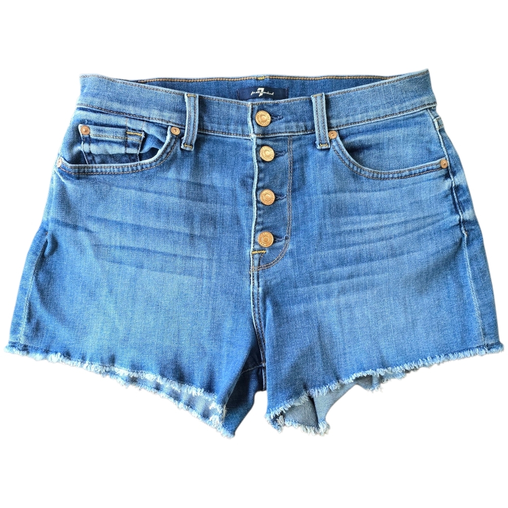 7 For All Mankind Jeans Womens Size 29 Blue Denim Shorts Cut Off Stretch